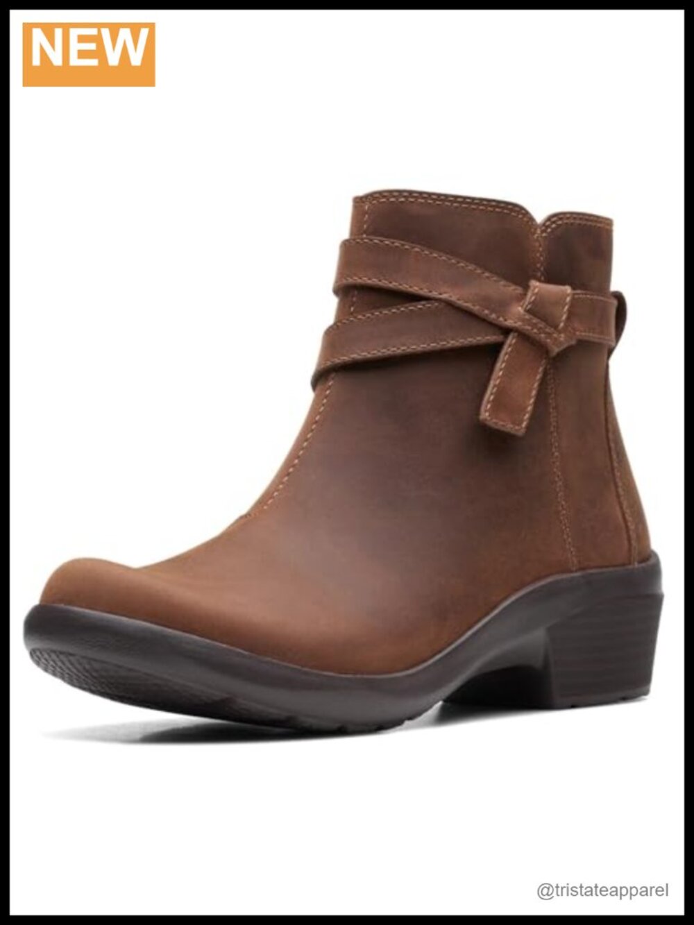 Clarks Angie Spice Leather Ankle Boots Zip Block Heel